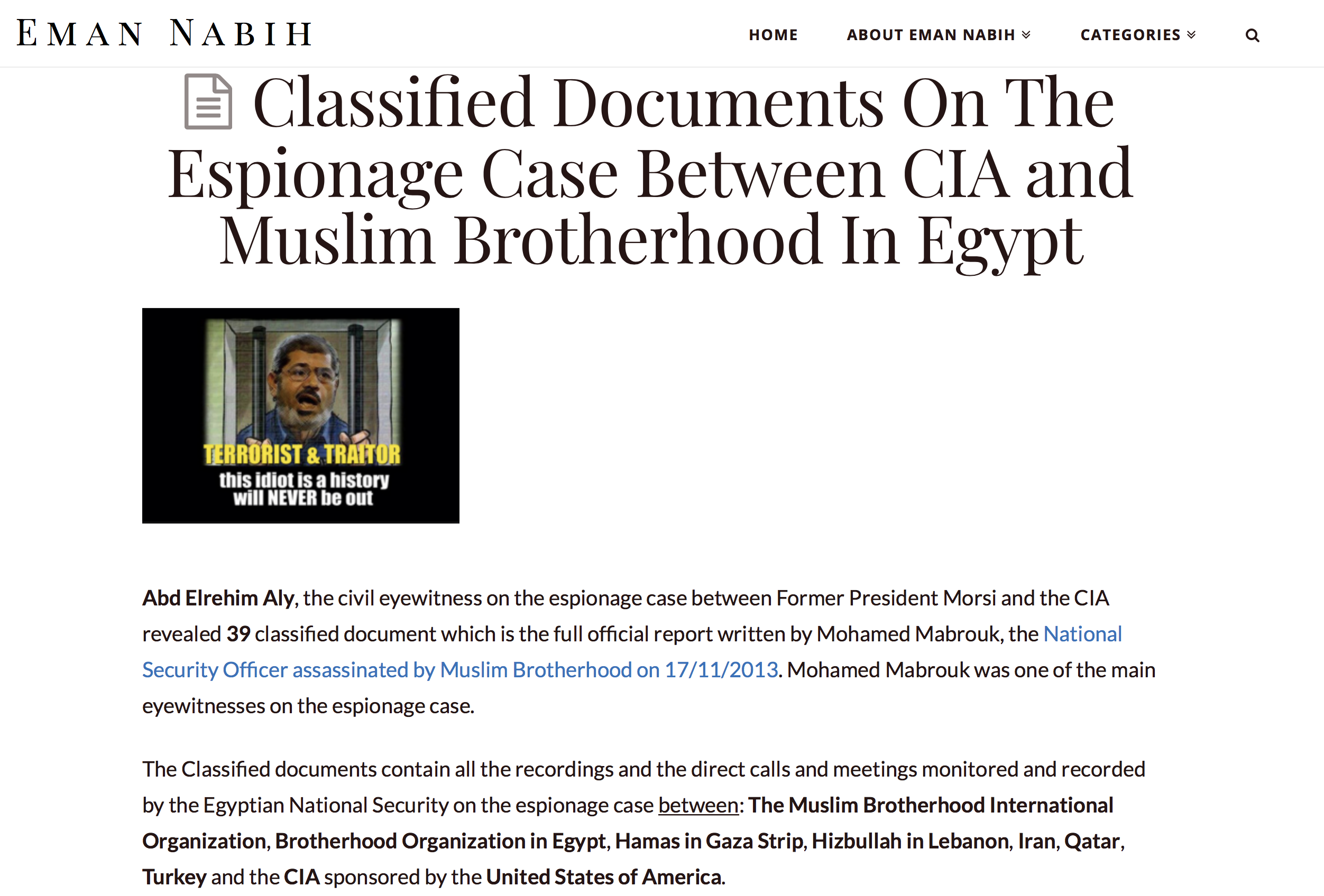 Classified Documents on CIA and Muslim Brotherhood