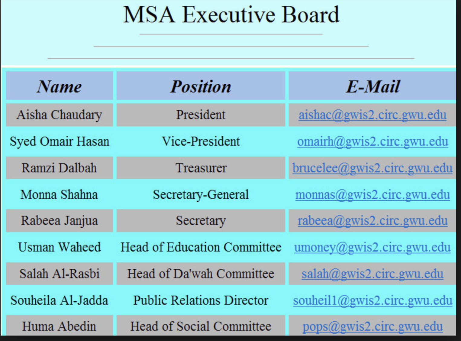 MSA Executive Board