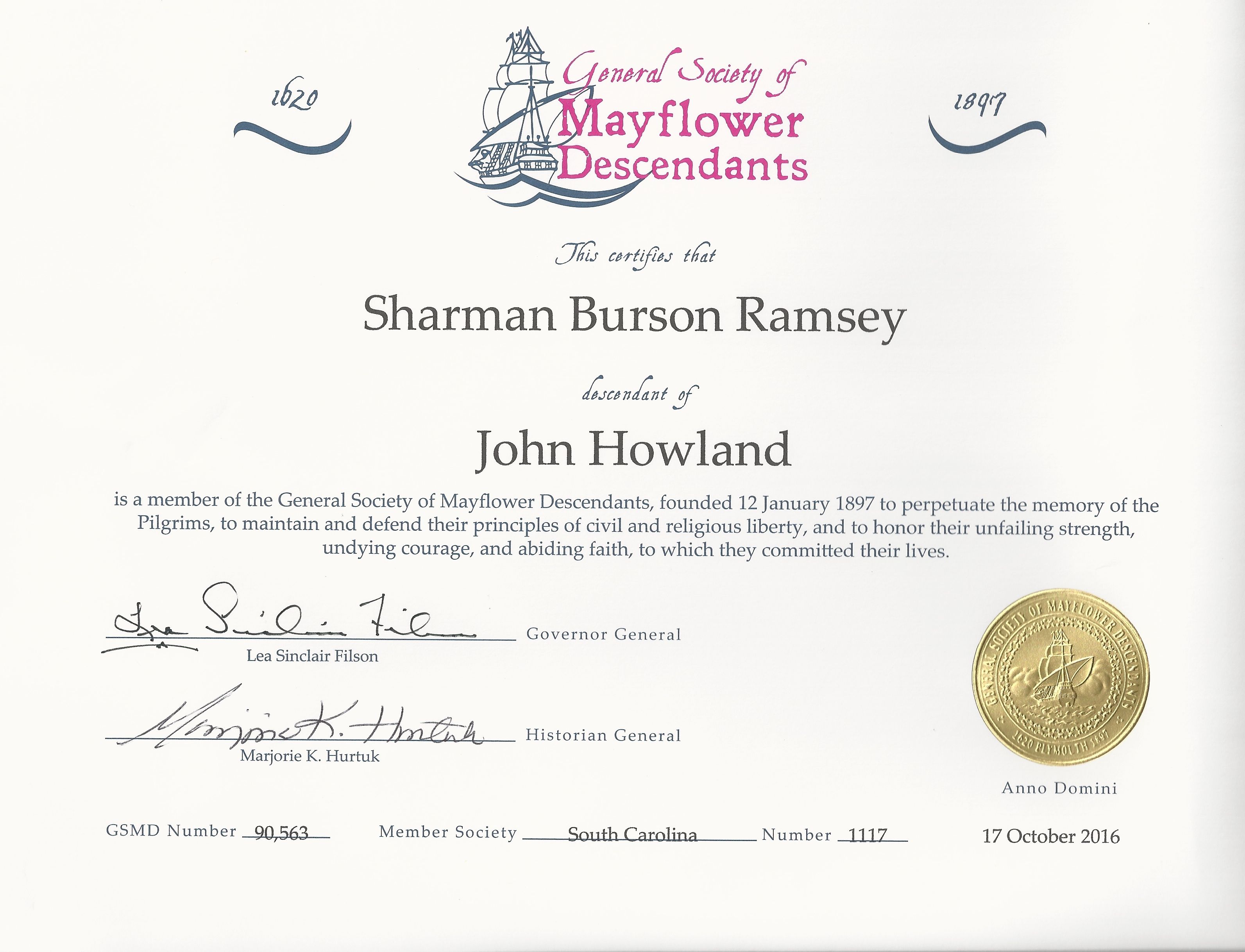 Mayflower certificate